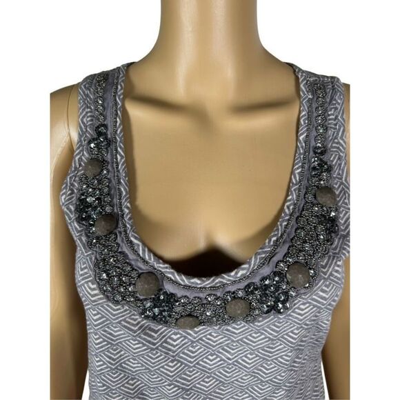 Anthropologie Deletta Women's Gray & Cream Jeweled Neckline Tank Top Siz… - Picture 2 of 8